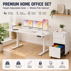 Height Adjustable Desk & Mobile File Cabinet Office Set