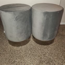 Pair Of Grey Velvet Ottoman Footstools