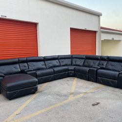 Huge Black Power Reclining Sectional - Genuine Leather