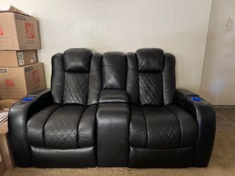 Leather Reclining Loveseat with Console