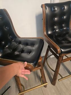 Rare Pair of Vintage Romweber Swivel Bar Stools (1970) – Model 12420 – Solid Oak – Made in USA