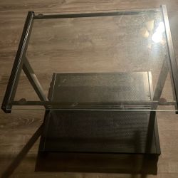 Glass Computer Table  On Wheels 