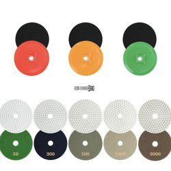 4 Inch Diamond Polishing Pads 50-3000 Grit, Wet/Dry for Marble Granite Concrete Stone - Professional Polishing Kit Includes Multi-Color Backup Velcro 