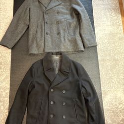 2 Old Navy Size Large Peacoats Charcoal Grey And Black.  Carhartt Patagonia Nike Adidas Jersey Vest Jacket Jordan weights sneakers.  Pick up 61st/ 1st