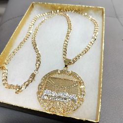 14k gold filled diamond cut Cuban Link chain and pendant 