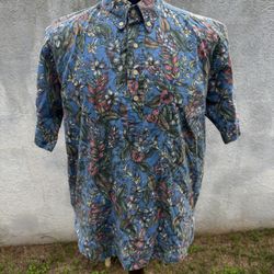 PreOwned Reyn Spooner Hawaiian Print Multicolored 3/4 Button Men's Medium 