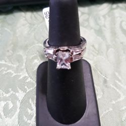 Sterling Silver Cz Wedding Set 2 Pc Sz 5