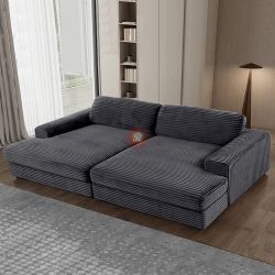 Oversized Corduroy Sleep Sofa Bed, Double Chaise Sectional Couch