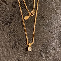 20” Gold Necklace With Cubic Zirconia Pendant, By Avon