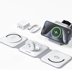 3 in 1 Charging Station for Mult-ple Devices,Foldable 3 in 1 Wireless Charger for Travel,Nano Wireless Charging Station for iPhone 15 14 13 12 Pro Max