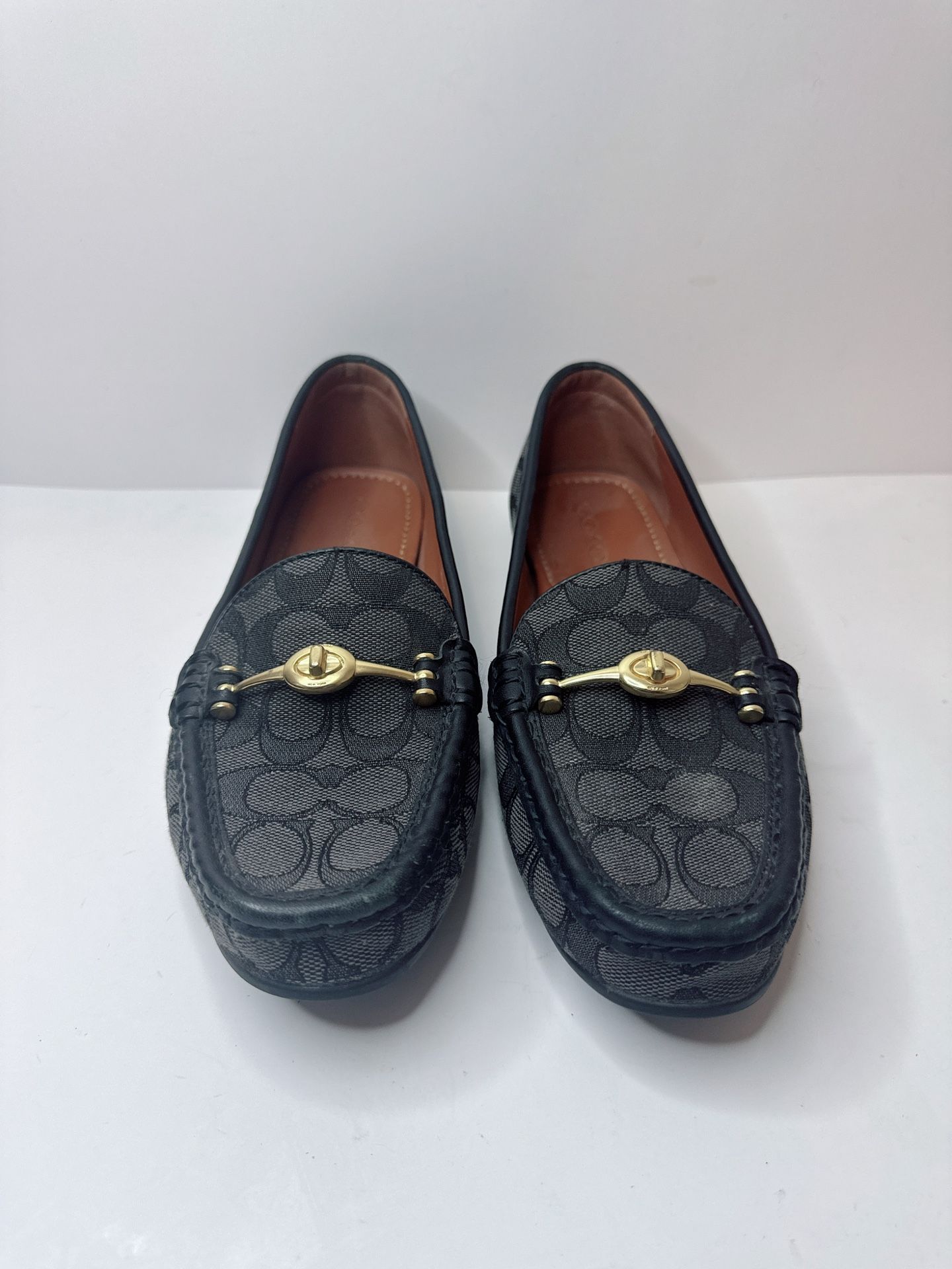 Coach Marley Signature Jacquard Turn Lock Greenwich Loafers Gray/Gold Sz 9.5