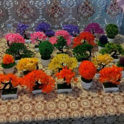 Colorful Collection Of 25 Artificial Trees In Pots