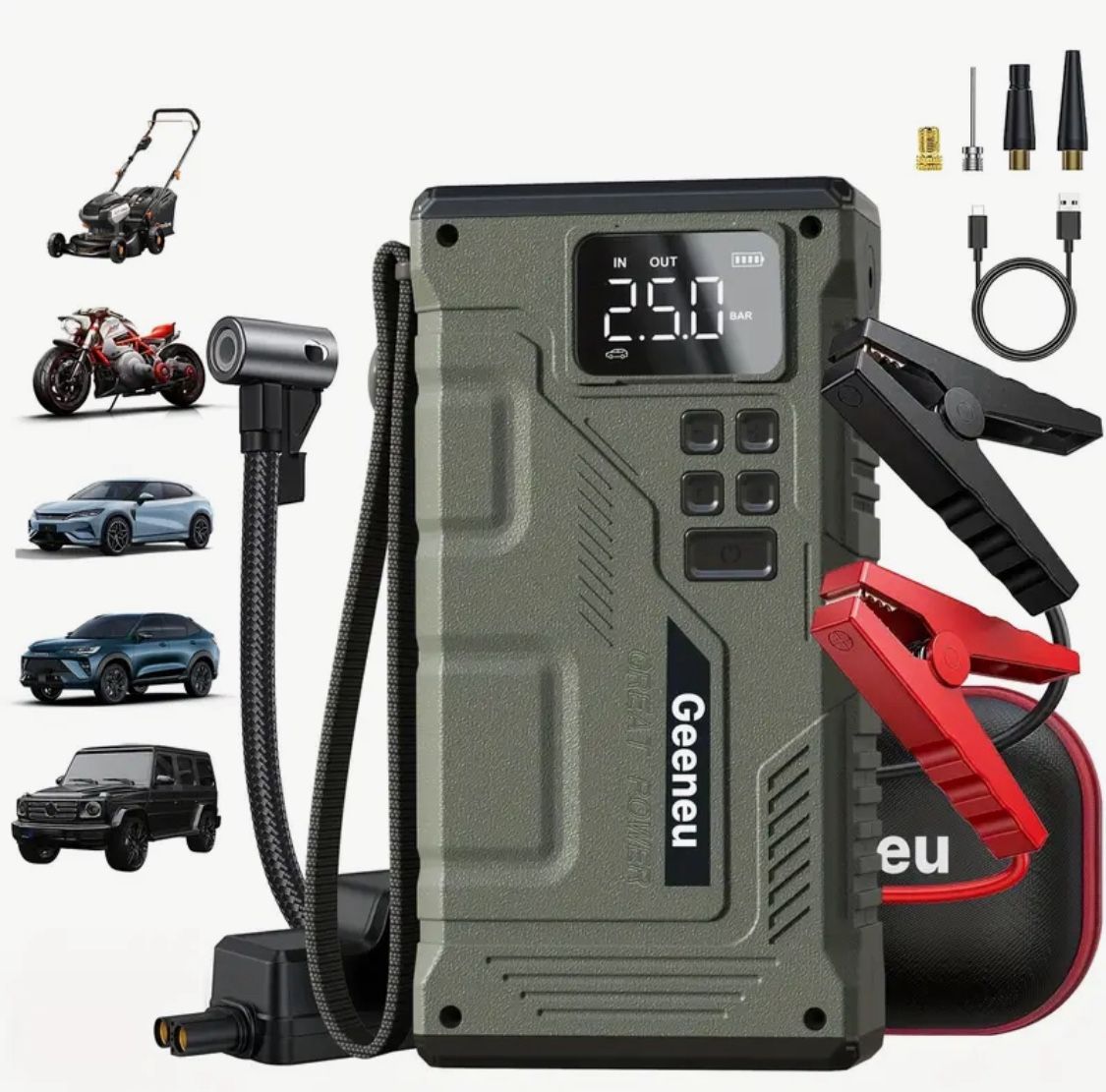 5000A Jump Starter with Air Compressor, 5in 1 Function Jump Box 150PSI Jump Starter Battery Pack with Digital Tire Inflator, Car Battery Charger Porta