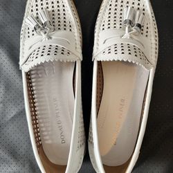 Donald Pliner Size 9 Laser Cut Lenny Loafers In Bone Calf Leather