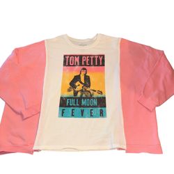 Upcycled Reworked Long Sleeve Sweatshirt & Tshirt Pink White Large See Descript   Upcycled/reworked pre owned sweatshirt and tshirt. Please refer to m