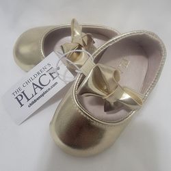 Baby Girl Newborn Gold Ballet Flat Dress Shoes