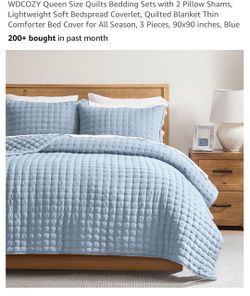 Queen Quilt Bedding Set Blue 3-Piece