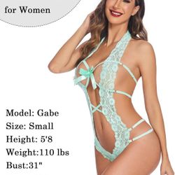 Avidlove Women Deep V Halter Lingerie Teddy One Piece Bodysuit Lace Babydoll
