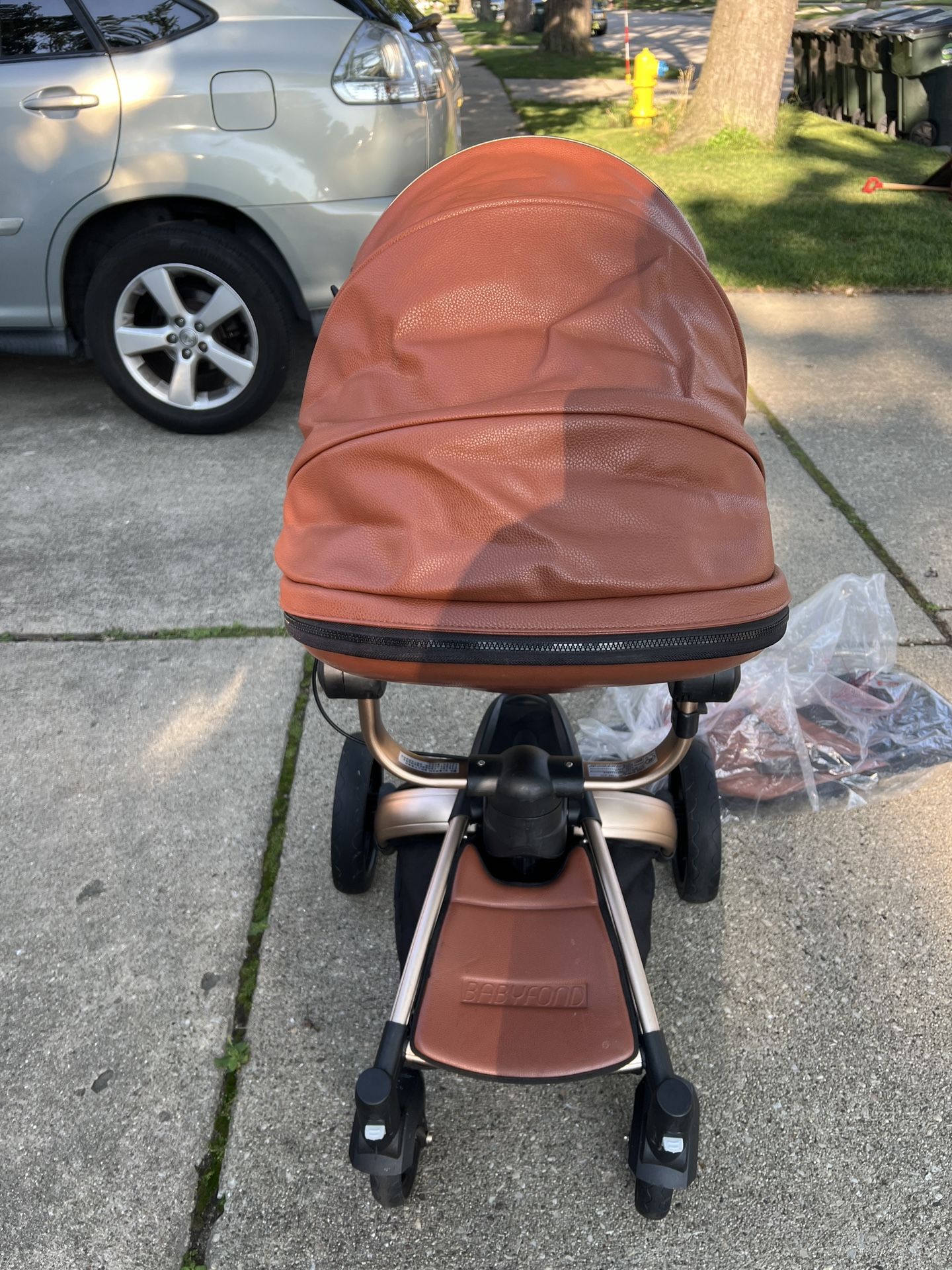 Babyfond 3 in 1 Baby Stroller Dark Brown Leather for Sale in 
