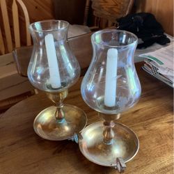 Pair Of Brass Candle Lamp 11” 
