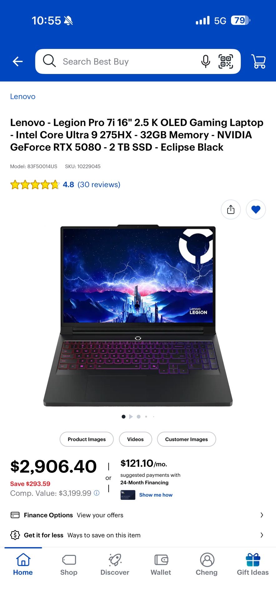 Legion Pro 7i 16" 2.5 K OLED Gaming Laptop - Intel Core Ultra 9 275HX - 32GB Memory - NVIDIA GeForce RTX 5080 - 2 TB SSD - Eclipse Black