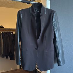 DKNY Black Blazer with Leather Sleeves – Size M