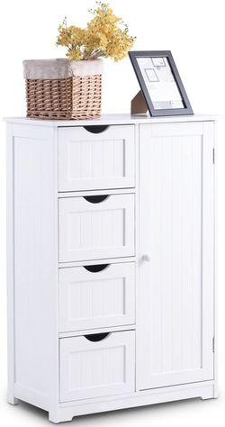 Modern Floor Cabinet with 4 Drawers, White