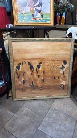 Vintage African wood inlay Art 33 by 33