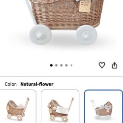 2 Available $100 each  Wiklibox Natural Rattan Doll Stroller - Hand Made in Europe - Fits 17"