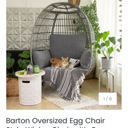 Barton Oversized Egg Chair Style Wicker Chair with Canopy & 4 Cushions SKU: 98107