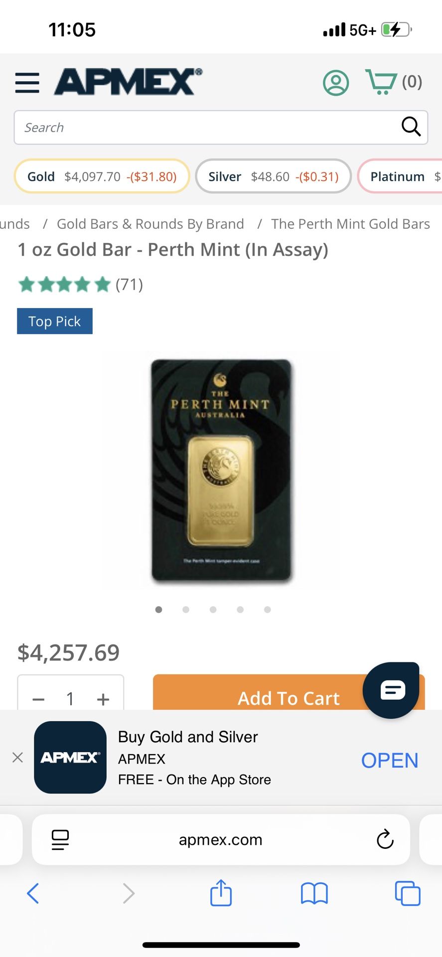 The Perth Mint 1 Ounce Gold Bar