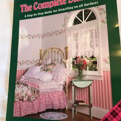 Stencil kit, paints, brushes, book, stencils