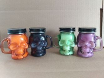 Halloween Skull glass jar candles NEW