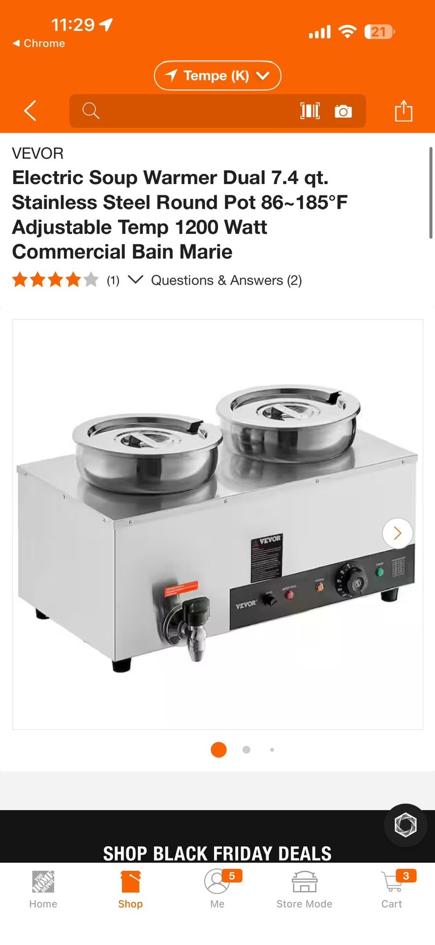 VEVOR Electric Soup Warmer Dual 7.4 qt. $75