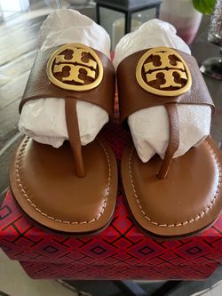 New Tory Burch Benton Band Calf Leather Flat Thong Sandals size 6.5