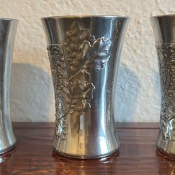 Kayserzinn 4277 Mug Set of 3 Pewter Art Nouveau Imperial Coat of Arms & Oak Leaves