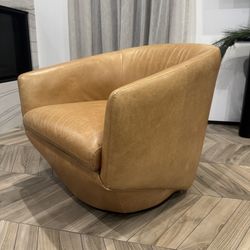 Arhaus Leather Swivel Arm Chair