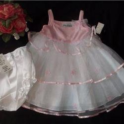 NWT Girls 24M White Tiered Tulle Pink Top Party Wedding Portrait Dress