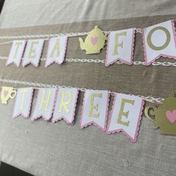Three Years Old Tea Party Birthday Banner 