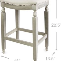 Barton Set of 2 Bar Stools Beige 28.5" Saddle Backless Premium Padded Indoor/Outdoor Nailhead Cushion Kitchen Counter Chairs Pub Seat Foot Rest 94036