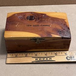 Vintage Cedar Jewelry Storage Box — Wooden Treasure Chest  Wood Case — Souvenir New Jersey turnpike 