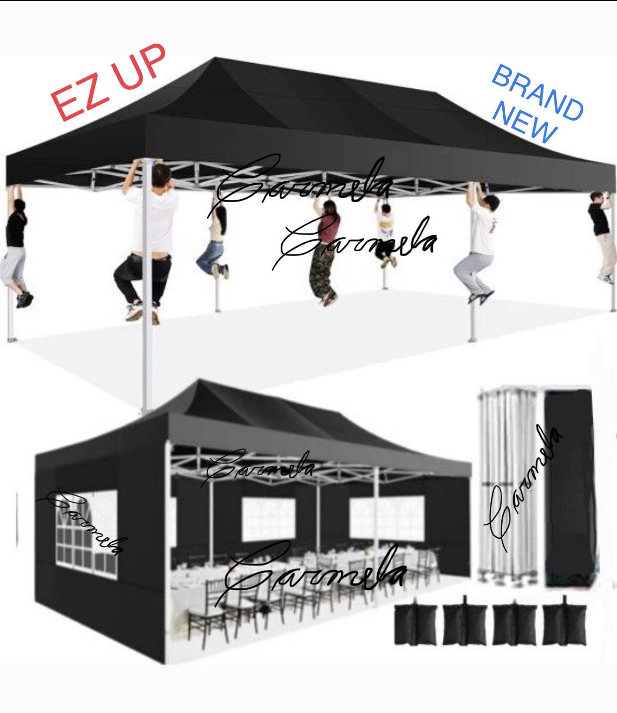 10x20' Waterproof HEAVY DUTY Easy Pop Up Canopy with Removable Sides For Sale 420D Folding Tent Wedding Party Outdoor w/ Removable Sidewalls