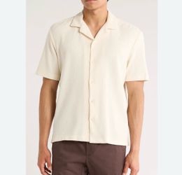 Textured Short Sleeve Button-Up Shirt DENIM AND FLOWER