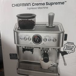 CHEFMAN. Crema Supreme™ Espresso Machine ON I OFF Filter Size SINGLE DOUBLE Brew Size SINGLE DOUBLE PROGRAM Clean (Descale Hot Water | Steam BUILT-IN 