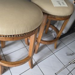 2 Solid Wood with Leather Top Barstools
