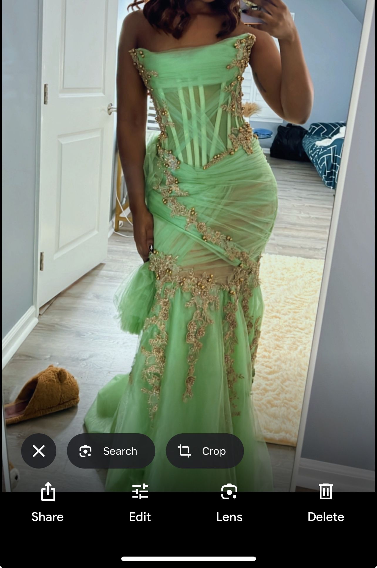 Green Gold Beaded Dress