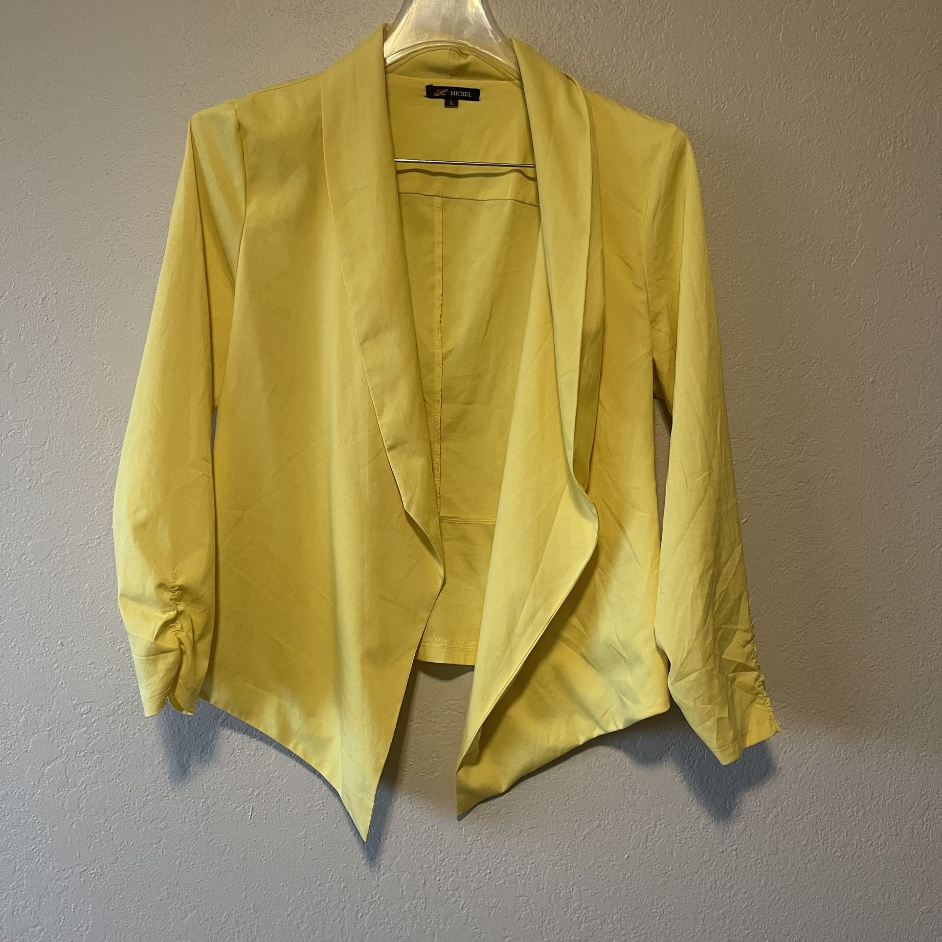 Michel, Women’s Yellow 3/4 Sleeve Open Front  Blazer, Size L