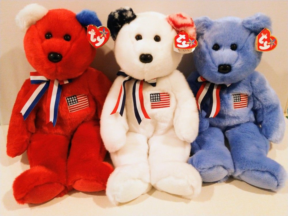 Retired Ty Beanie Buddies--America Trio Teddy Bears $15 each