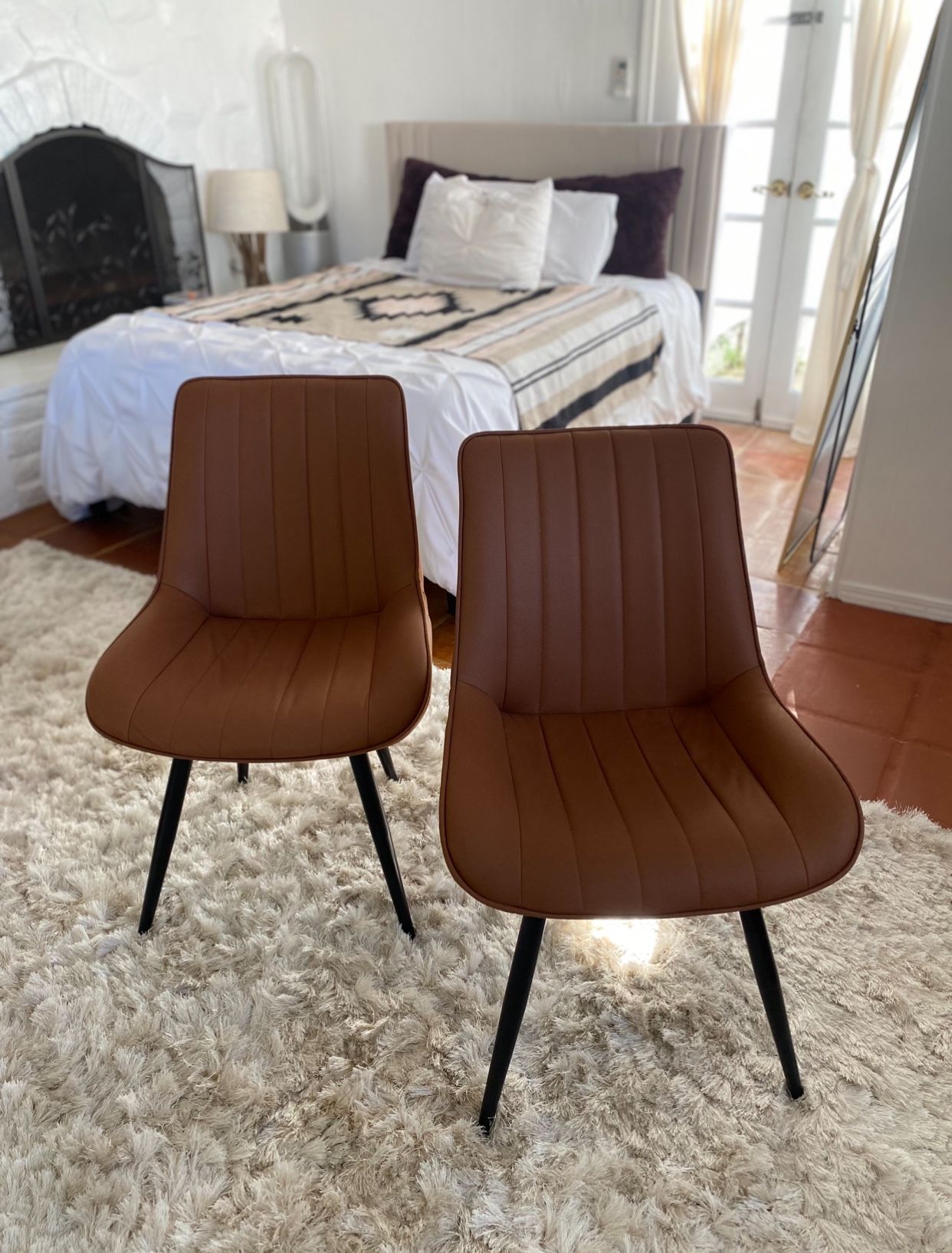 Modern Dining & Office Chairs With Thick Cushioned Backrest & Seat, Metal Legs