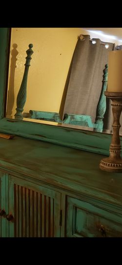 Turquoise Distressed Wood headboard only